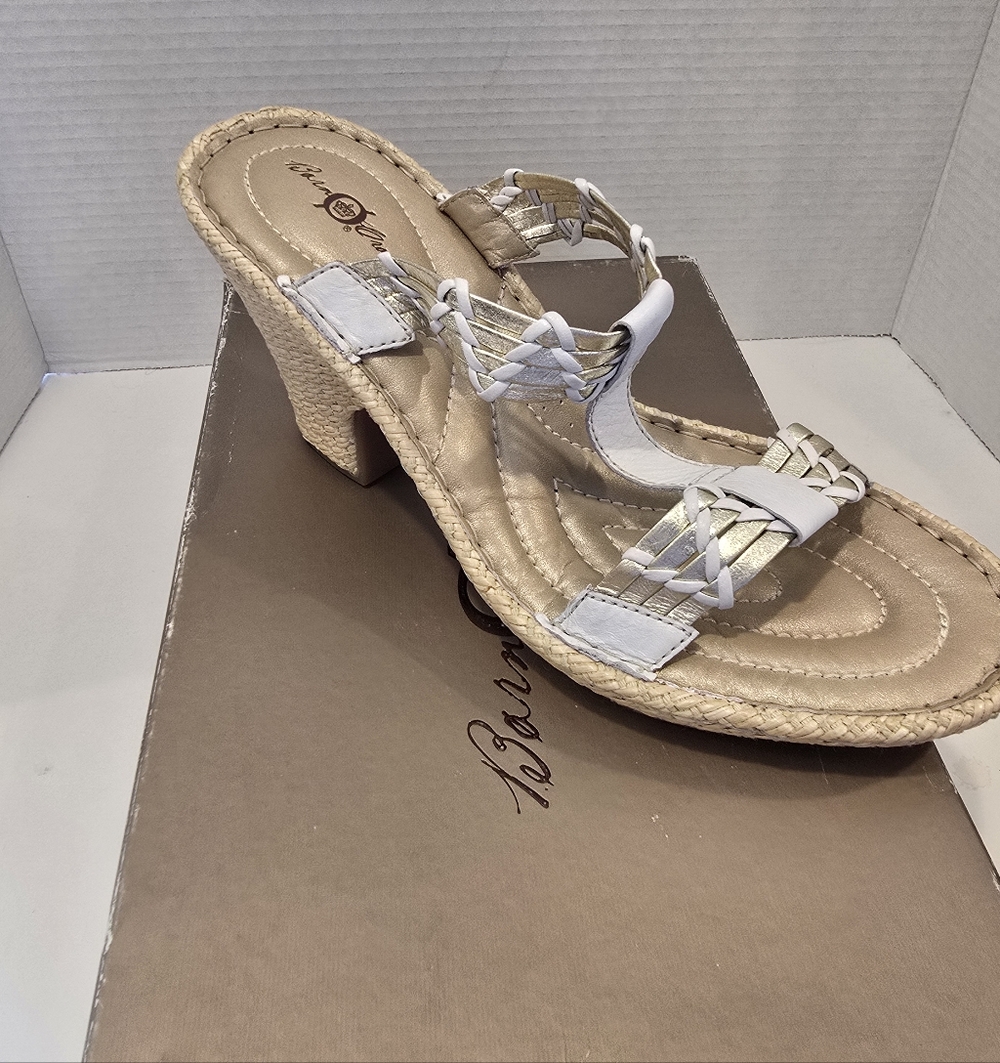 Born Tinker White and Gold Braided Strap Women’s Heeled Sandal Size 10 NEW!